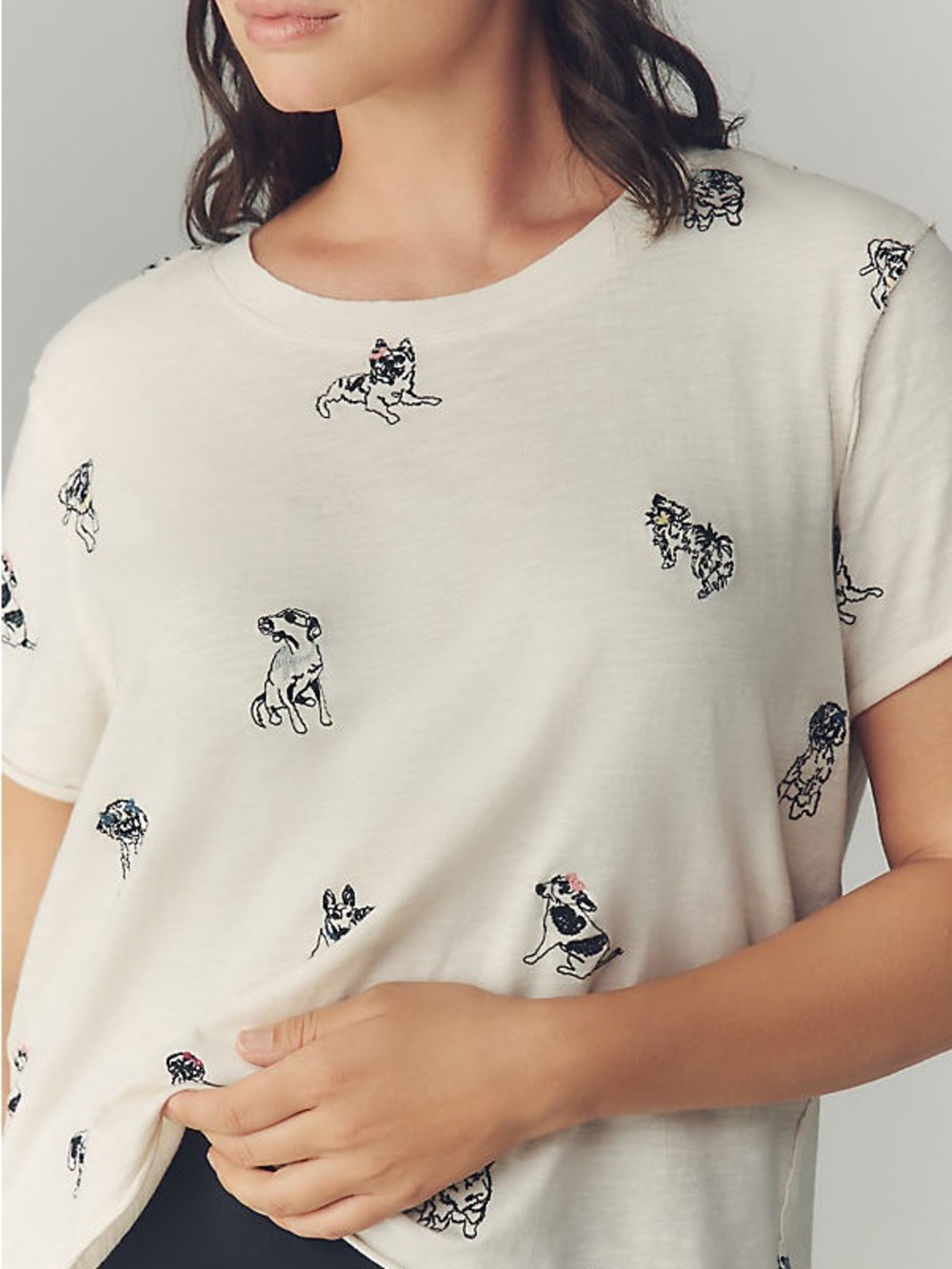 Nwot Maeve caitlin Embroidered dog Motif Tee - White